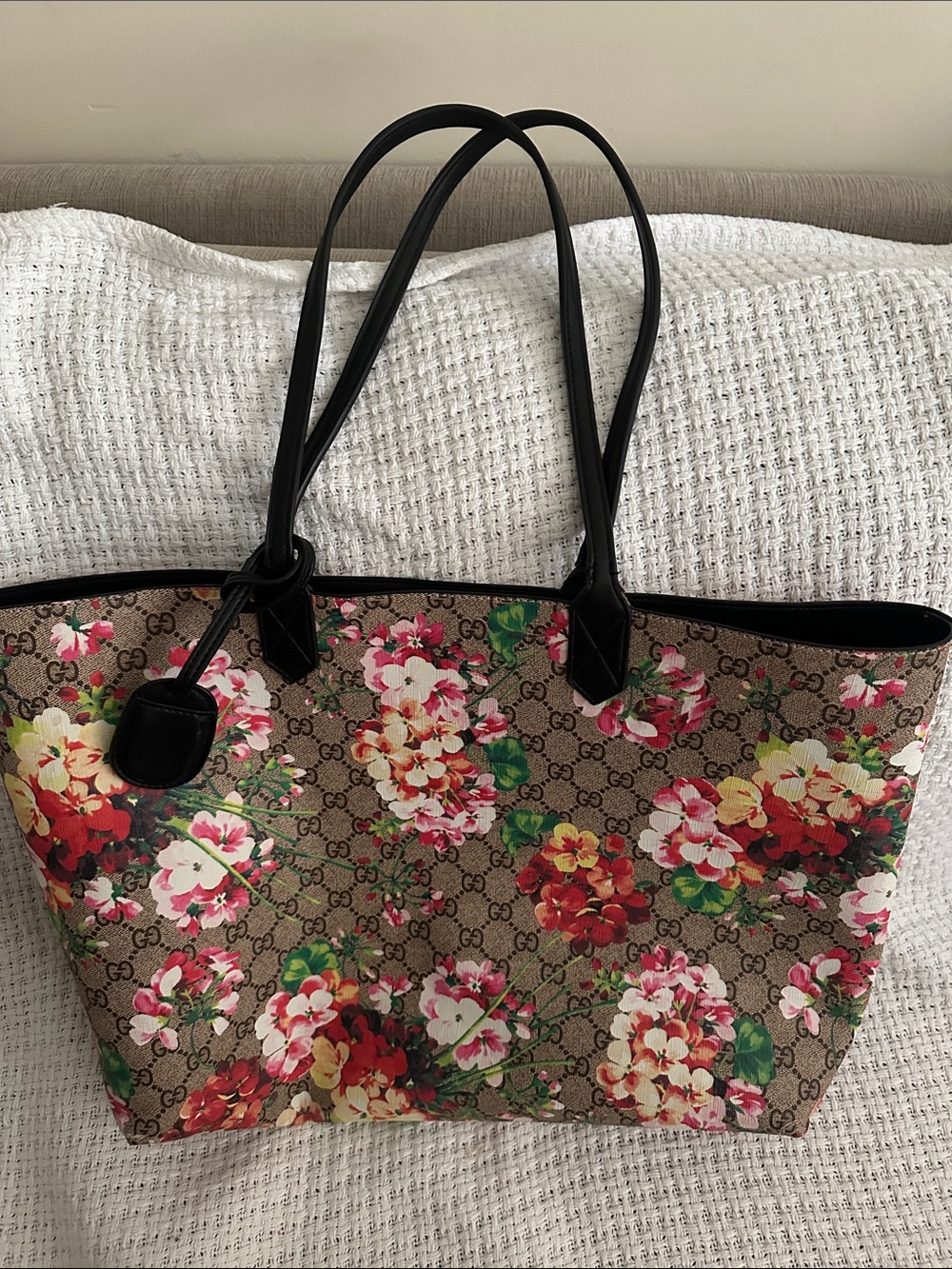 Inspired Floral Canvas Tote Bag with Black Handles